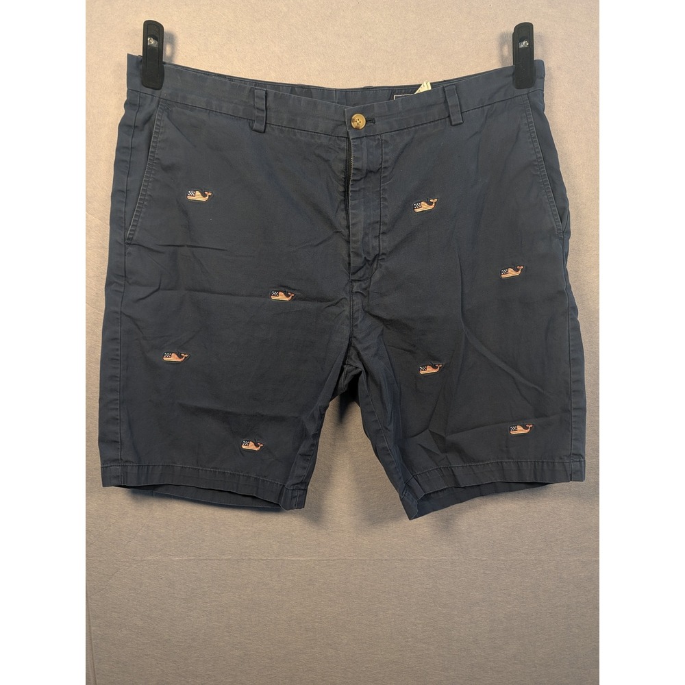 Vineyard Vines Breaker Shorts Mens 40‎ Navy American Flag Whale Embroidered  EUC